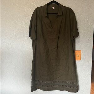 JIGSA LINEN DRESS FOREST GREEN SIZE SIZE 10 100% LINEN WITH POCKETS